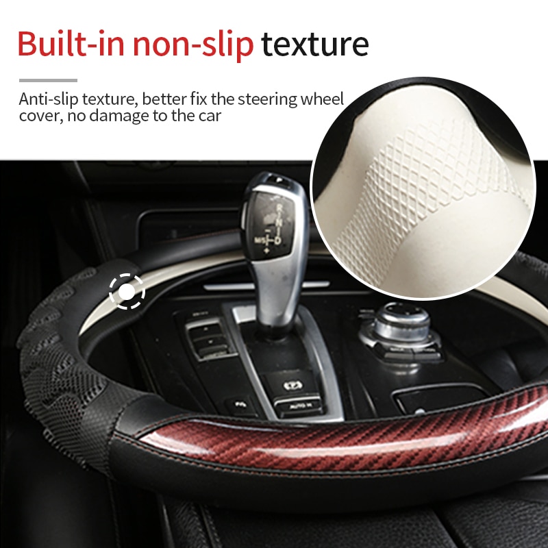 5D Car Steering Wheel Covers Interior Carbon Fiber Auto Steering Cover Anti-slip Wear-resistant Four Season Steering-Wheel Cover - Image 3
