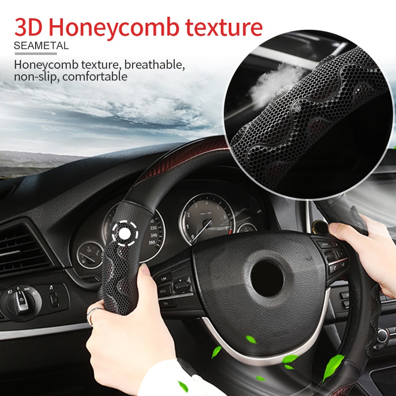 5D Car Steering Wheel Covers Interior Carbon Fiber Auto Steering Cover Anti-slip Wear-resistant Four Season Steering-Wheel Cover - Image 4