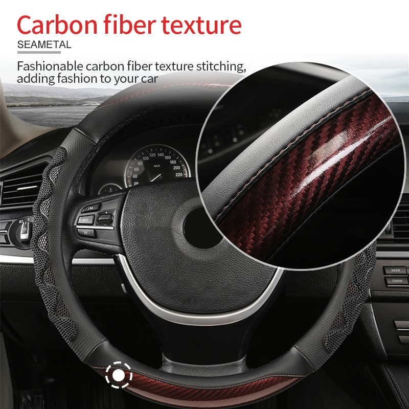 5D Car Steering Wheel Covers Interior Carbon Fiber Auto Steering Cover Anti-slip Wear-resistant Four Season Steering-Wheel Cover - Image 5