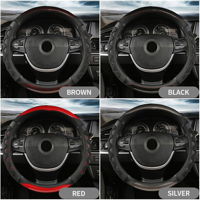 5D Car Steering Wheel Covers Interior Carbon Fiber Auto Steering Cover Anti-slip Wear-resistant Four Season Steering-Wheel Cover - Image 6